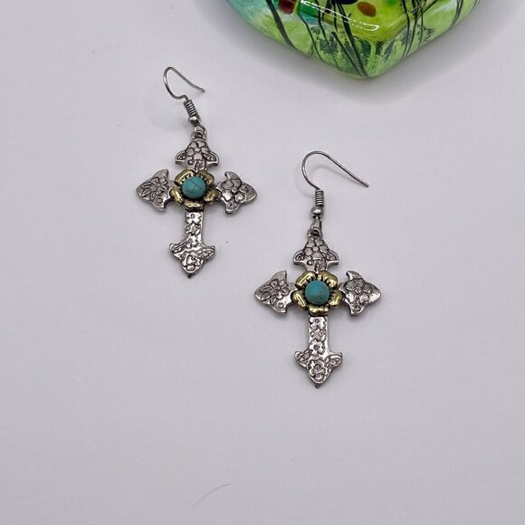 Cross Western Boho Style Silver Concho Earrings #1101 - Picture 9 of 10